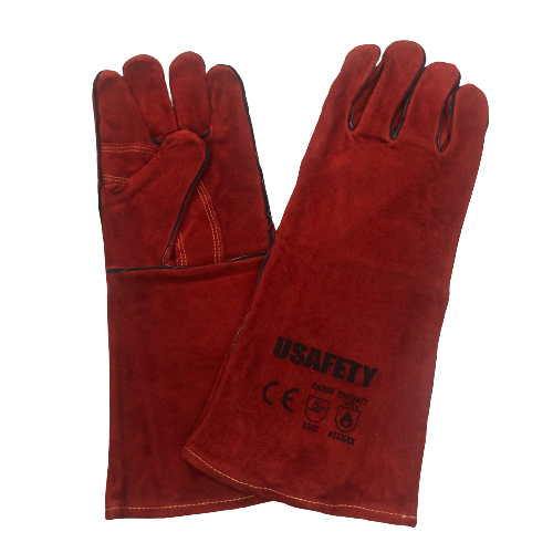Găng tay da thợ hàn màu đỏ Usafety US-GL-L1602